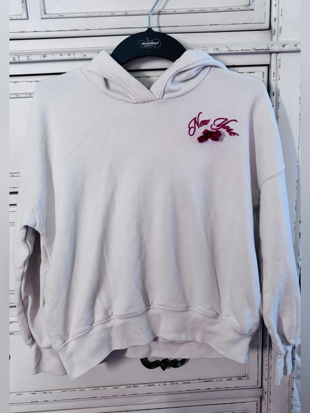abercrombie kids Light Beige Hoodie with Burgundy Embroidery
